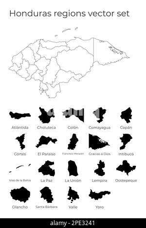 Honduras map with shapes of regions. Blank vector map of the Country with regions. Borders of the country for your infographic. Vector illustration. Stock Vector