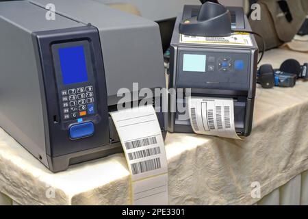 Barcode Labels Printer Equipment for Distribution Warehouse Stock Photo