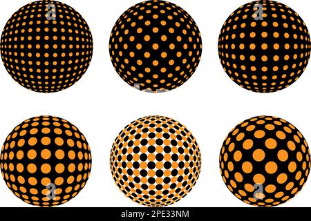 Set of Decorative Dotted spheres isolated. 3D style Abstract balls with circle patterns. Vector illustration Stock Vector