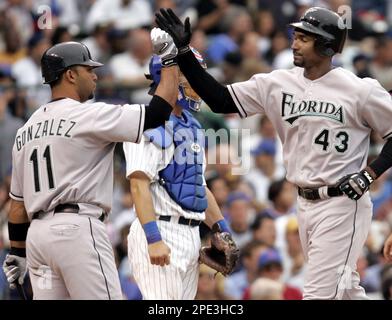 Florida Marlins Alex Gonzalez celebrates with Ugueth Urbina, after Urbina  gets a save against the New York Yankees in game 5 of the 2003 MLB World  Series, at Pro Player Stadium, Miami