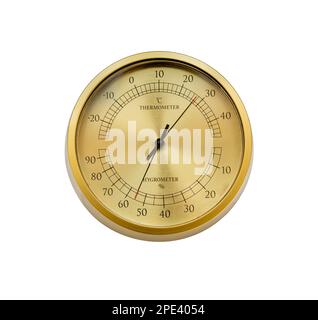 Hygrometer, thermometer isolated on a white background. Instrument for measuring relative humidity and air temperature Stock Photo