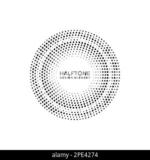 Halftone circle frame border with vector pattern of black dots and spots. Round frame of half tone dotted texture with random dots, spots or spheres s Stock Vector