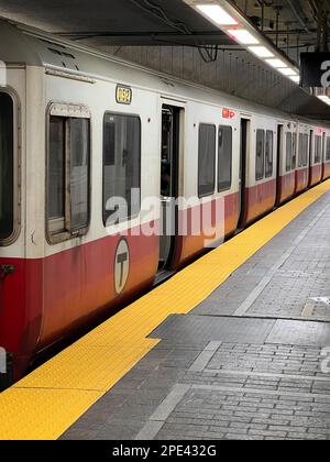 An notoriously inefficient Redline train in Park Street station Boston MA Stock Photo