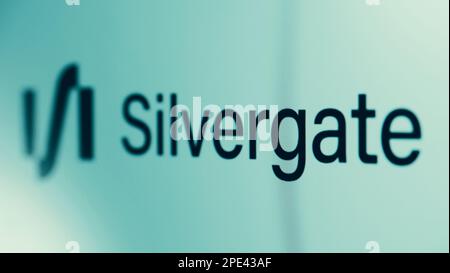 Bangkok Thailand. March 15 2023. Silvergate Bank logo. Brands logo of Silvergate Bank on digital monitor. Bankrupt of Silvergate Bank in 2023 caused b Stock Photo