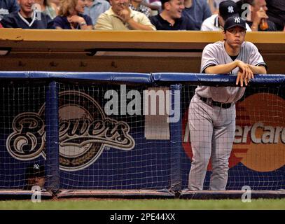 Hideki Matsui watches his fourth inning single to centerfield in the Yankees  14-2 loss to the Texas Rangers in their baseball game at Yankee Stadium in  New York, Thursday,May 10, 2007. (AP