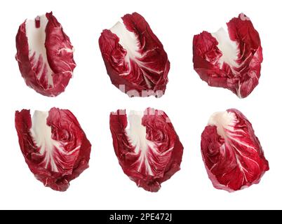 Set with fresh ripe radicchio leaves on white background Stock Photo