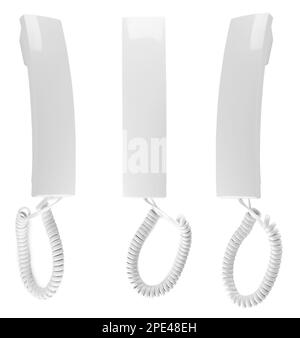 Set with handsets for intercom base station on white background Stock Photo