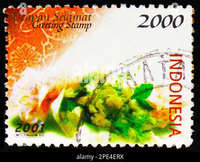 MOSCOW, RUSSIA - FEBRUARY 17, 2023: Postage stamp printed in Indonesia shows Flowers, serie, circa 2001 Stock Photo