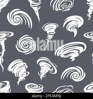 Tornado, hurricane, twister, cyclone seamless pattern. Vector background with twisted storm vortex. White typhoon funnel, stormy phenomenon spirals, r Stock Vector