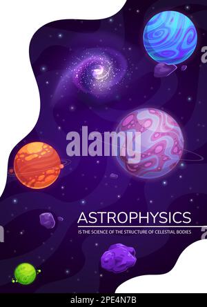 Astrophysics Poster With Starry Galaxy And Planets In Space, Vector ...