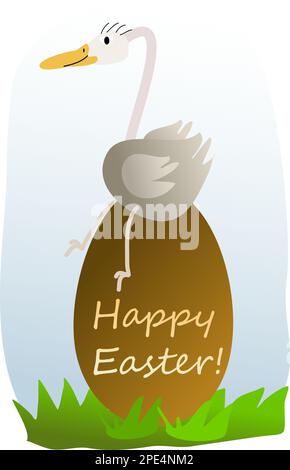 Easter ostrich on big Easter egg Stock Photo