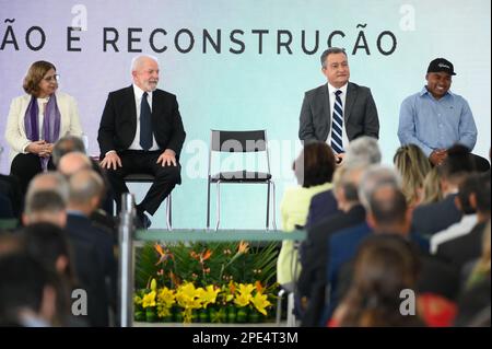 Brasilia, Brazil. 15th Mar, 2023. This Wednesday (15) President Lula participates in the Ceremony at the Planalto Palace to launch PRONASCI II and deliver vehicles to Special Women's Police Stations and Maria da Penha Patrols. (Photo: Ton Molina/Fotoarena) Credit: Foto Arena LTDA/Alamy Live News Stock Photo