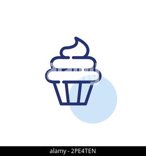 Cupcake with icing. Bakery treat. Pixel perfect, editable stroke line icon Stock Vector