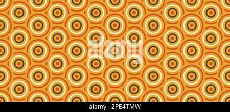 Retro concentric circles seamless pattern. Vintage geometric background in 70s or 80s style. Yellow fabric or textile design. Vector wallpaper.  Stock Vector