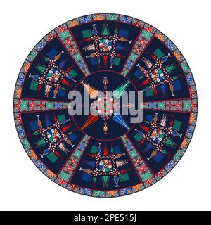 Decorative round Palestinian Tatreez design element over white background, vector illustration Stock Vector