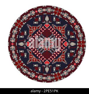 Decorative round Palestinian Tatreez design element over white background, vector illustration Stock Vector