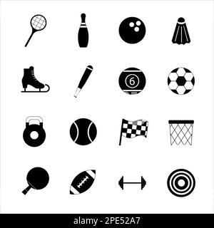 Collection of icons with different sports and healthy eating in simple design Stock Photo