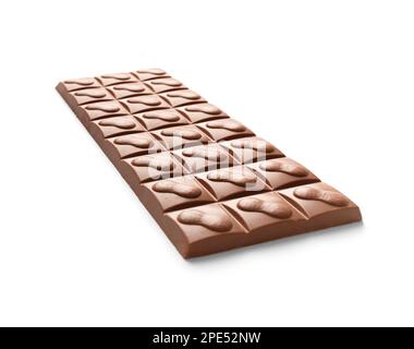 Large whole bar of milk chocolate with nuts on a white background, chocolate on white isolated. Stock Photo