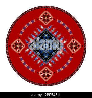 Decorative round Palestinian Tatreez design element over white background, vector illustration Stock Vector