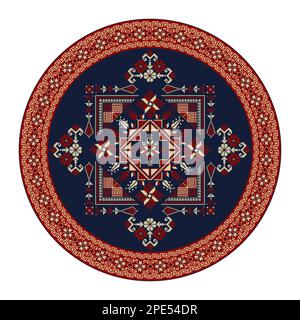 Decorative round Palestinian Tatreez design element over white background, vector illustration Stock Vector