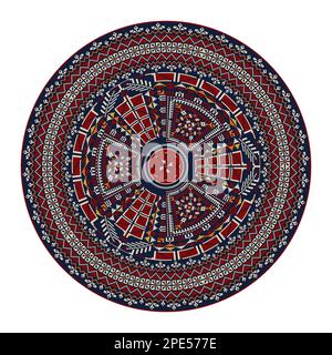 Decorative round Palestinian Tatreez design element over white background, vector illustration Stock Vector