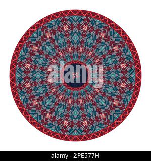 Decorative round Palestinian Tatreez design element over white background, vector illustration Stock Vector