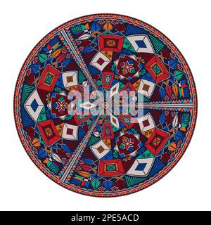 Decorative round Palestinian Tatreez design element over white background, vector illustration Stock Vector