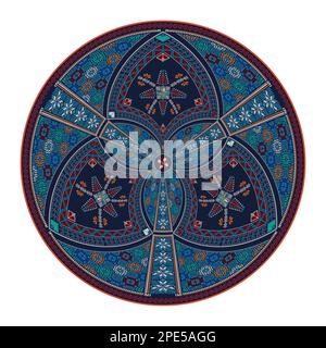 Decorative round Palestinian Tatreez design element over white background, vector illustration Stock Vector