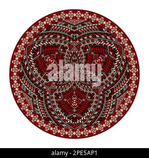 Decorative round Palestinian Tatreez design element over white background, vector illustration Stock Vector