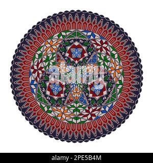 Decorative round Palestinian Tatreez design element over white background, vector illustration Stock Vector