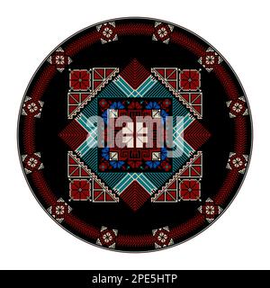 Decorative round Palestinian Tatreez design element over white background, vector illustration Stock Vector