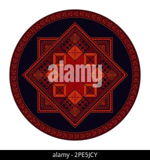 Decorative round Palestinian Tatreez design element over white background, vector illustration Stock Vector