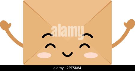 Craft happy envelope cute kawaii character with face and arms. Stock Vector