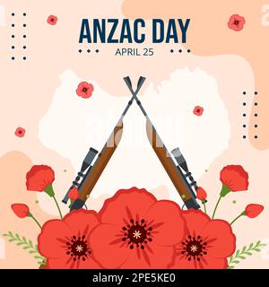 Anzac Day of Lest We Forget Social Media Background Illustration Hand Drawn Templates Stock Vector