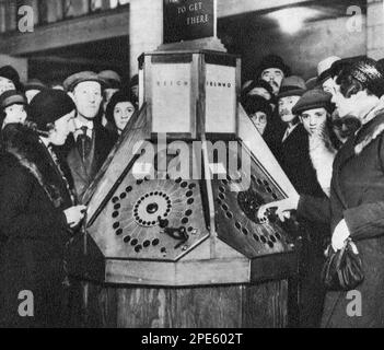 A ticket machine on the London Underground, c1933. The London Underground has its origins in the Metropolitan Railway, the world's first underground passenger railway. Stock Photo