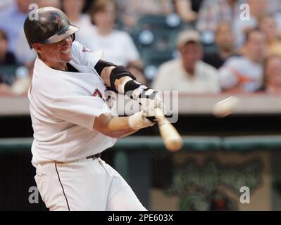Houston Astros second baseman Craig Biggio hits his 3,000th career hit on a  single in the seventh inning against the Colorado Rockies at Minute Maid  Park in Houston on June 28, 2007. (
