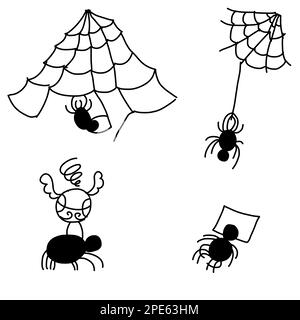 Simple spider in cartoon doodle style. Vector illustration isolated on white background. Stock Vector