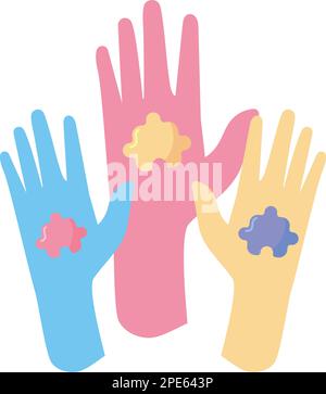 autism day hands with puzzles Stock Vector