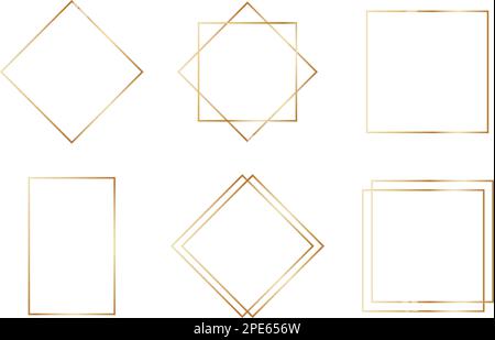 Golden geometric frames in art deco style. Luxury gold borders for for wedding invitation. Thin line polygonal set for invitation decoration. Vector Stock Vector