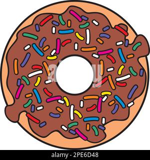 Donut with chocolate glaze and sprinkles. Vector illustration. Stock Vector