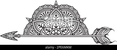 Half mandala and arrow symbol. Vector illustration. Stock Vector