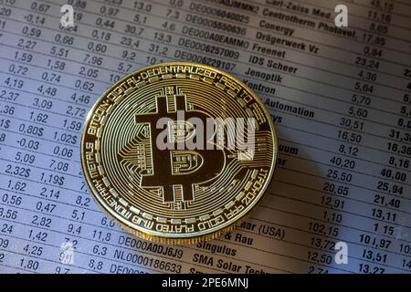 Bitcoin, cryptocurrency, symbol photo of an imaginary coin, studio shot, Germany Stock Photo