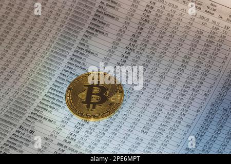 Bitcoin, cryptocurrency, symbol photo of an imaginary coin, studio shot, Germany Stock Photo