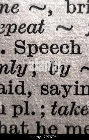 Definition of word speech on dictionary page, close-up Stock Photo