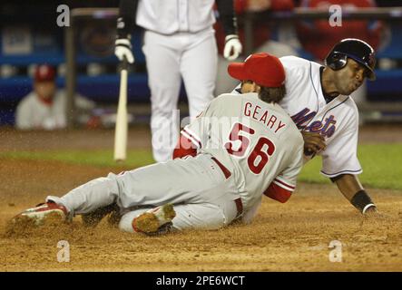 The Philadelphia Phillies Mike Lieberthal (24) comes in to score and is  congratulated by Philadelphia Phillies Pat Burrell after hitting a two run  home run in the fourth inning against the Washington Nationals Tony Armas  on August 29, 2006 at RFK Stadi