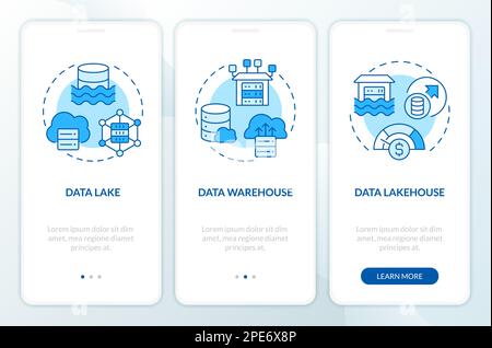 Data repositories blue onboarding mobile app screen Stock Vector
