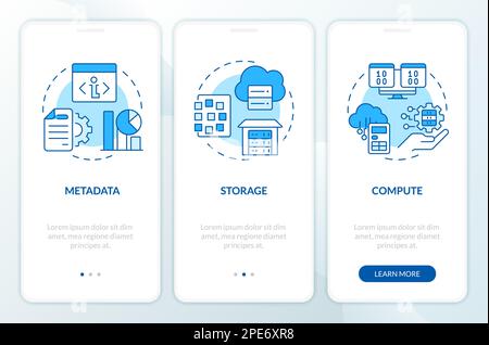 Data lake and warehouse blue onboarding mobile app screen Stock Vector