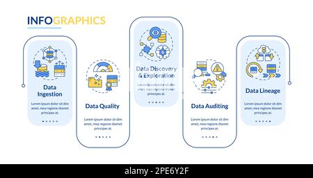 Data lake key concepts blue rectangle infographic template Stock Vector