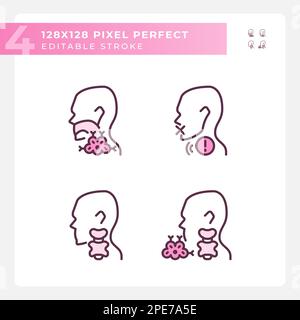 Problem with throat treatment pixel perfect RGB color linear icons set Stock Vector