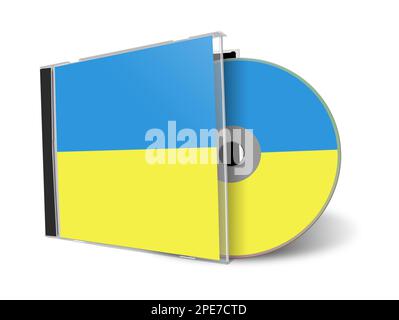 CD or DVD blank template Ukrainian flag for presentation layouts and design. 3D rendering. Digitally Generated Image. Isolated on white background. Stock Photo